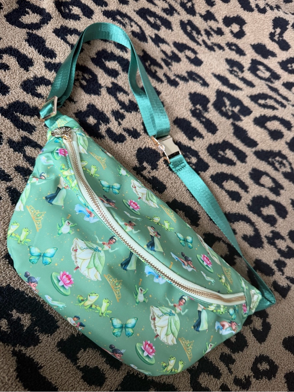 Teal Green Princess Tiana Print Crossbody Belt Bag